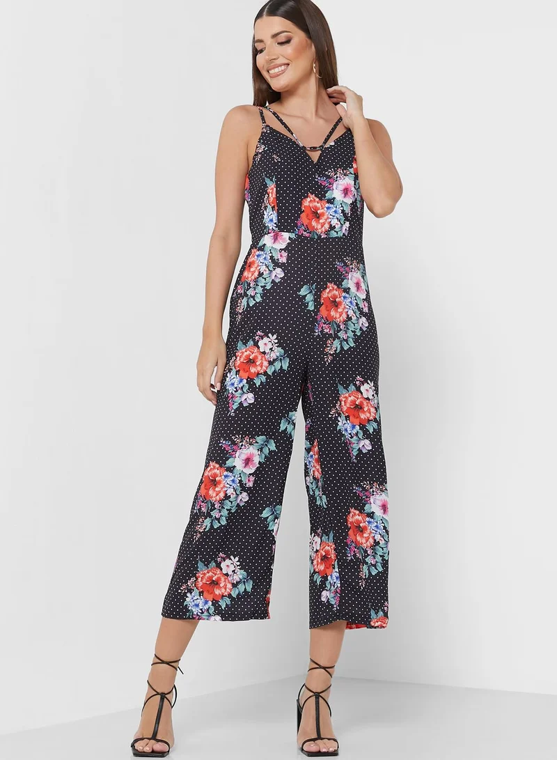 boohoo Floral Print Wide Leg Jumpsuit