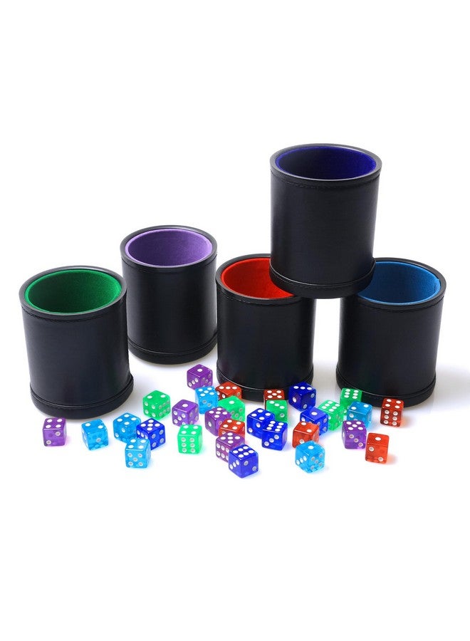 RERIVER 5 Pack Pu Leather Dice Cups Velvet Felt-Lined Shaker Cups With 30 Dot Dice For Bar Party Yahtzee Farkle Dice Games  - Image 1