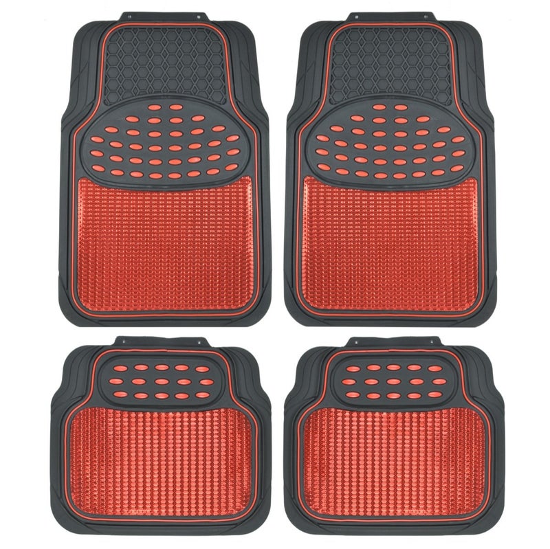BDK 2 Tone Black Red Floor Mats for Cars Metallic Top Finish Car Mats for Women Men Heavy Duty Red Car Accessories for SUV Anit Slip All Weather Cute Mats for Cars SUV Van