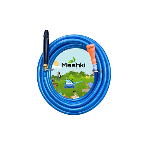 Mashki® Flexible PVC Garden Water Hose Pipe With Adjustable Black Jet Spray Nozzle | Water Pipe for Car Wash, Garden, Home Cleaning, Bike Wash, Floor Clean (Blue, 15 Meter (50 Feet)) - Image 1