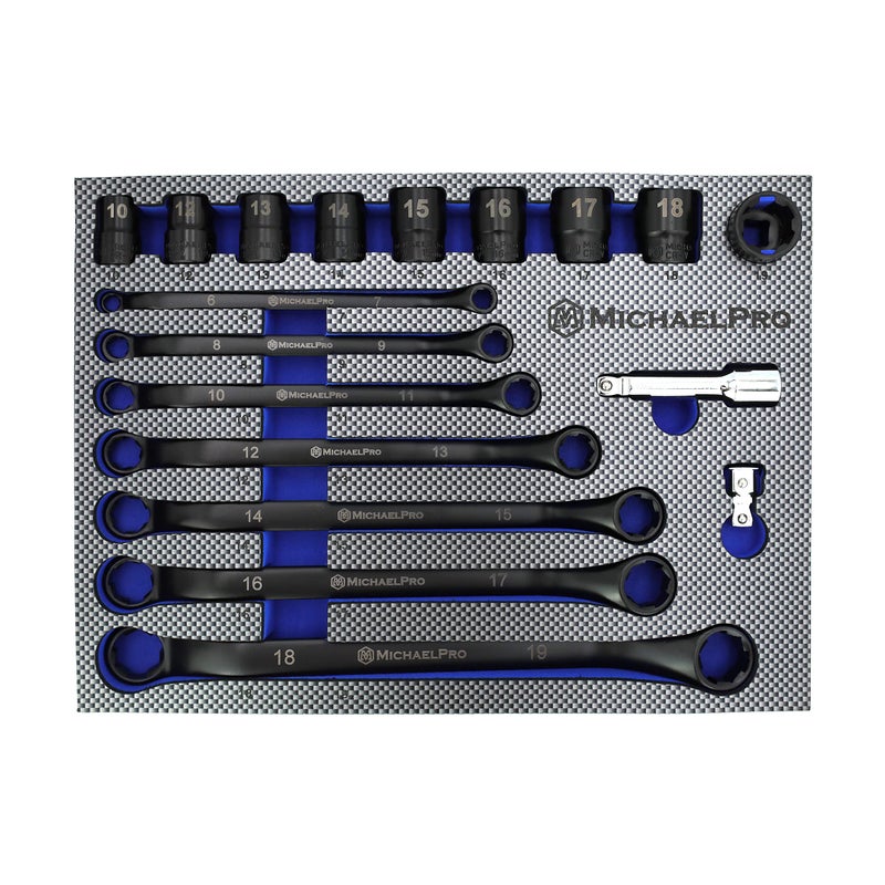 MichaelPro 18Piece Bolt Extractor Wrench and Socket Set 45 Offset Wrenches Metric 619mm 6Point Box End Nut for Rounded Stripped Thin Bolts Removal CRV Steel Extractor Sockets 1019mm