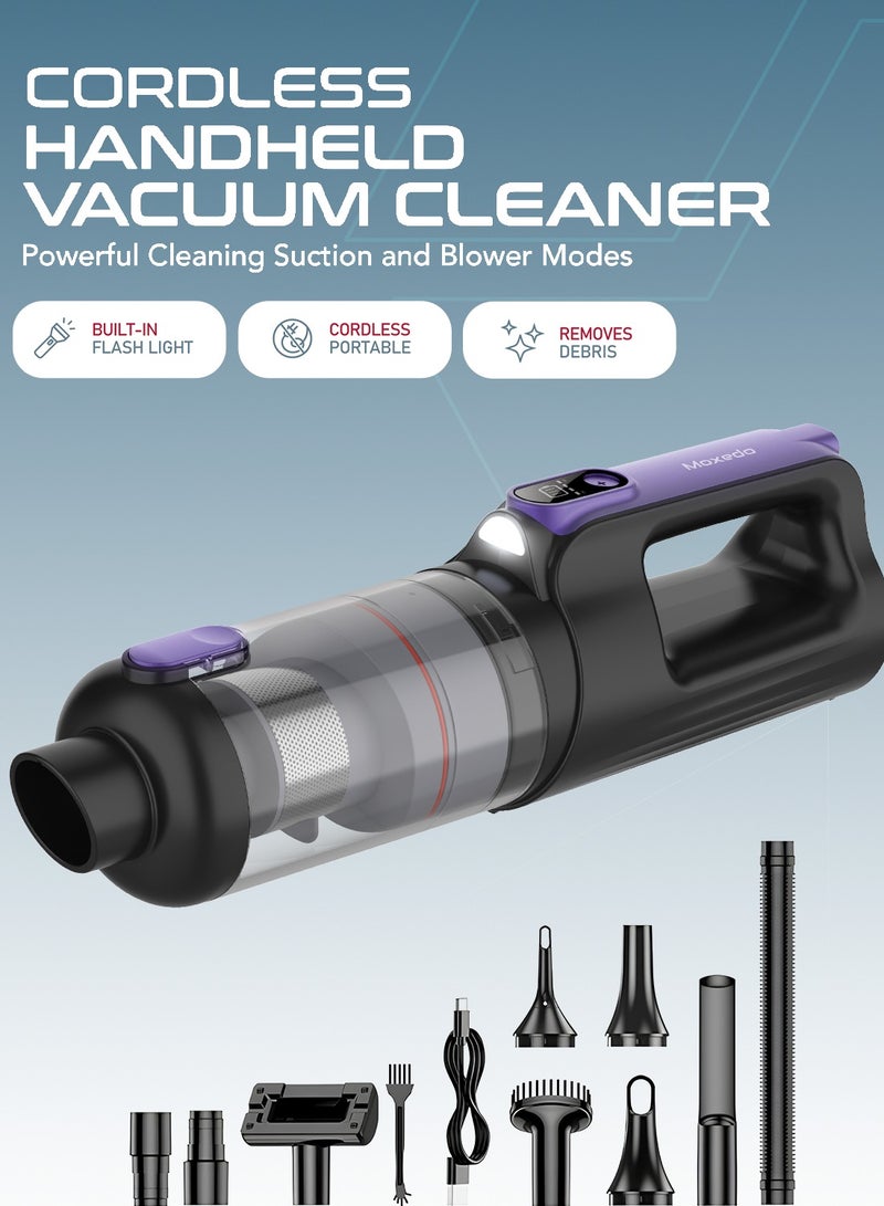 Moxedo Cordless Handheld Vacuum Cleaner 100W Powerful Motor 110,000 RPM Brushless Motor 14,500 PA Strong Suction with LED Light for Home and Car Cleaning - Image 2