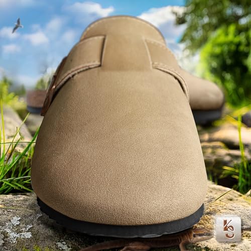 KEMISANT Men Clogs-Comfortable Suede Mules Slippers Sandals Nurse Potato Shoes Unisex-Cushioned Cork-Footbed(Camel-5 Women/3 Men) - Image 4