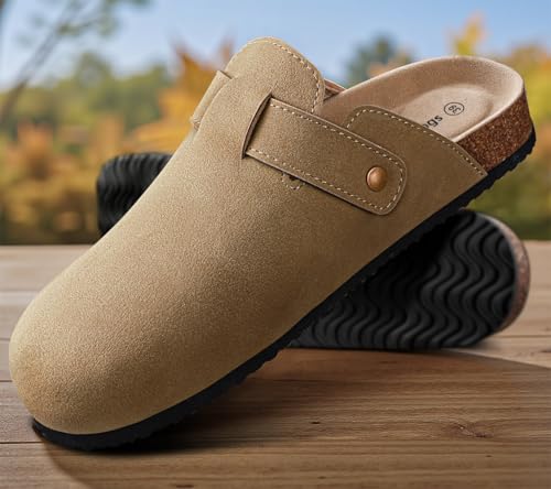 KEMISANT Men Clogs-Comfortable Suede Mules Slippers Sandals Nurse Potato Shoes Unisex-Cushioned Cork-Footbed(Camel-5 Women/3 Men) - Image 2