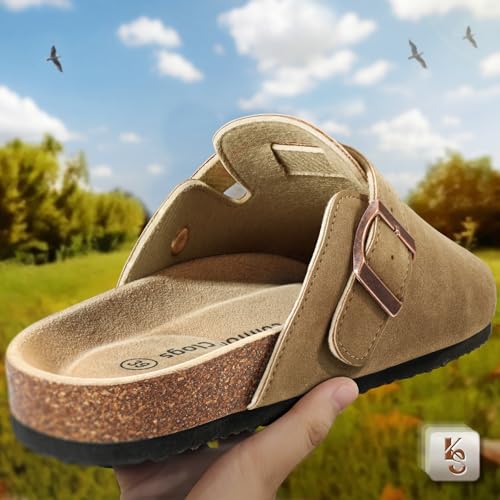 KEMISANT Men Clogs-Comfortable Suede Mules Slippers Sandals Nurse Potato Shoes Unisex-Cushioned Cork-Footbed(Camel-5 Women/3 Men) - Image 3