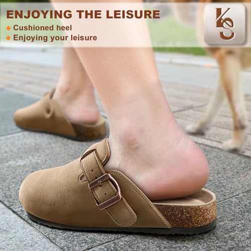 KEMISANT Men Clogs-Comfortable Suede Mules Slippers Sandals Nurse Potato Shoes Unisex-Cushioned Cork-Footbed(Camel-5 Women/3 Men) - Image 5