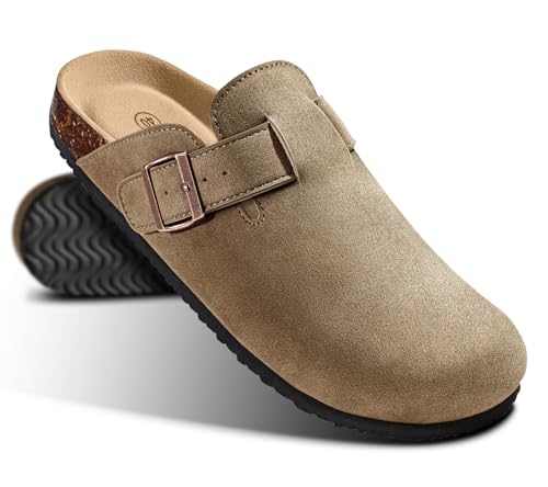 KEMISANT Men Clogs-Comfortable Suede Mules Slippers Sandals Nurse Potato Shoes Unisex-Cushioned Cork-Footbed(Camel-5 Women/3 Men) - Image 1