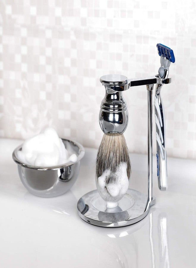SANWA Deluxe Heavyweight Shaving Brush Razor Stand with Unbreakable Stainless Steel Shaving Bowl Set,Compatible with Gillette Fusion and Mach 3,Double Edge Safety Razor,Cartridge Razor - Image 4