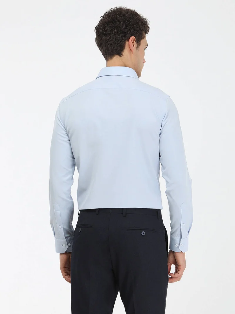 كيب Light Blue Plain Slim Fit Woven Classic Cotton Blend Shirt