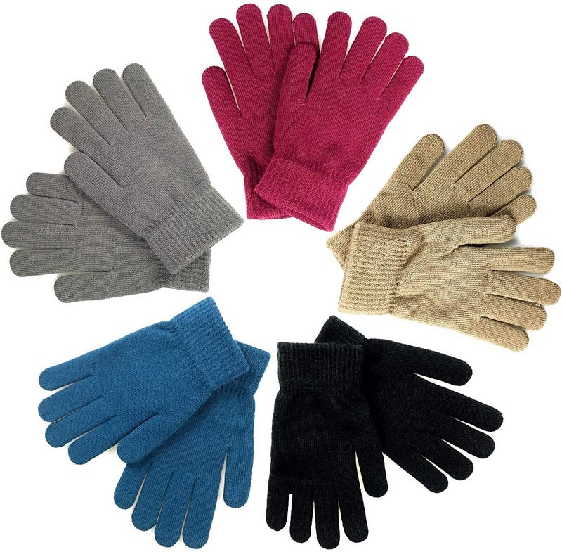 GOLEDLF Store Winter Magic Gloves for Adults, 5 Pairs of Stretchy Knit Warm Gloves for Men, Women and Teens - Image 1