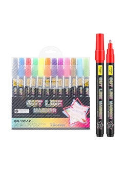 Y&D Doodle Markers12 Colors Outline Metallic Markers Double Line Pens Permanent for Art Drawing Greeting CardsRock Painting Kid Journal Metal Wood Ceramic Glass 12PCS  - Image 1