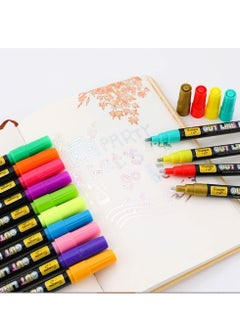 Y&D Doodle Markers12 Colors Outline Metallic Markers Double Line Pens Permanent for Art Drawing Greeting CardsRock Painting Kid Journal Metal Wood Ceramic Glass 12PCS  - Image 3