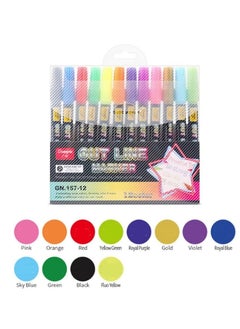 Y&D Doodle Markers12 Colors Outline Metallic Markers Double Line Pens Permanent for Art Drawing Greeting CardsRock Painting Kid Journal Metal Wood Ceramic Glass 12PCS  - Image 2