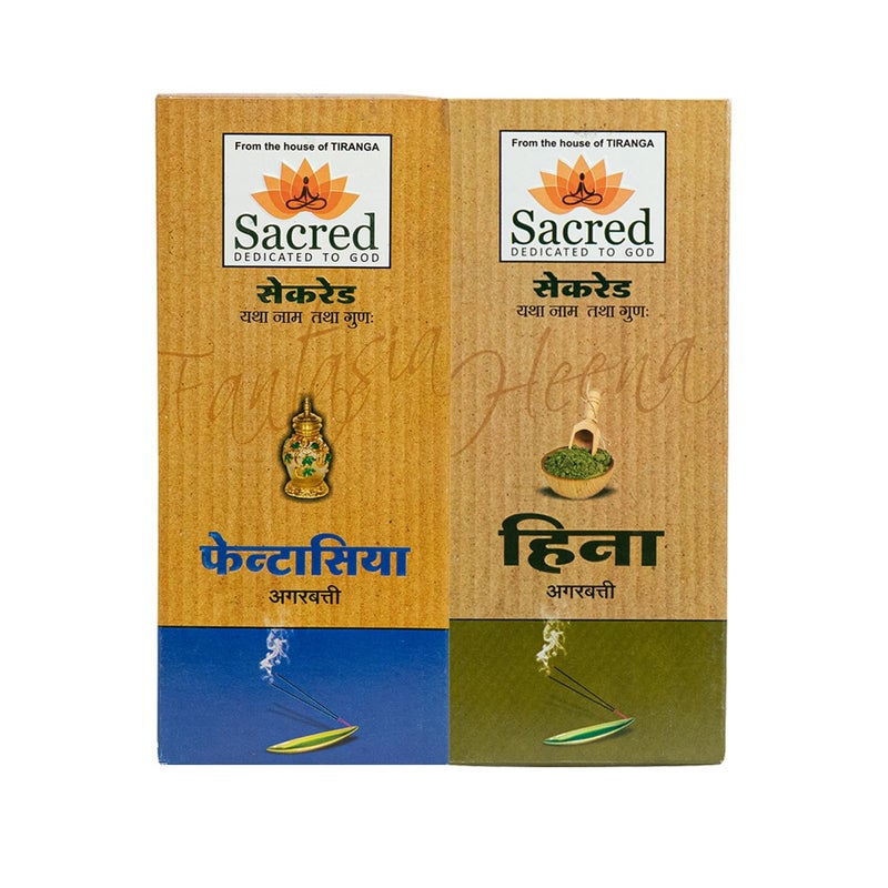 Sacred Family Pack of 2 Fantasia and Heena for Pooja Luxury Incense Stick Natural Fragrance for Puja Meditation Refreshing Ambience 312 Quantity 156 Agarbatti Stick Per Pack Set of 2 - Image 1
