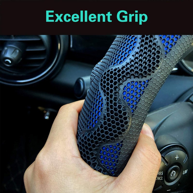 PINCTROT D Shaped 14.5-15 Inch Steering Wheel Cover Great Grip with 3D Honeycomb Anti-Slip Design, Flat Bottom 14.5-15 Inch (Blue) - Image 4
