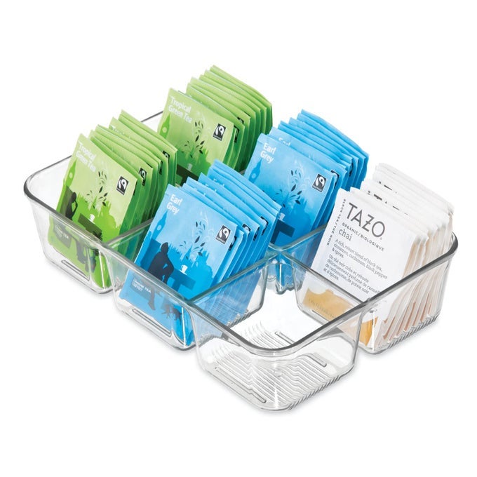 DIVIDED PACKET AND TEA BAG ORGANIZER FOR KITCHEN CABINETS AND COUNTERTOPS THE LINUS COLLECTION 65 X 95 X 225 CLEAR