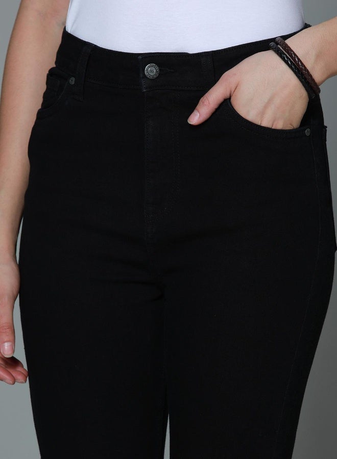 HIGH STAR Women's Black 100% Cotton Bleached Full Length Slim Fit Jeans - Image 5
