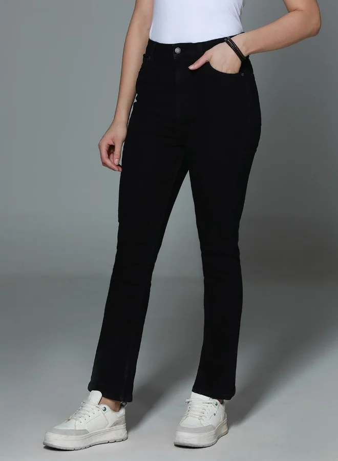 Women's Black 100% Cotton Bleached Full Length Slim Fit Jeans