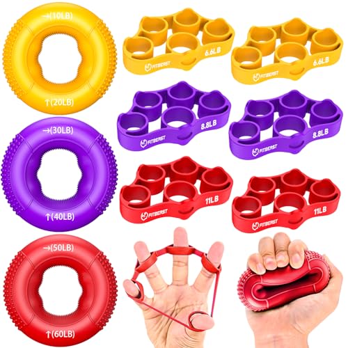 FitBeast Hand Grip Strengthener, Finger Exerciser, Forearm Strengthener Kit - 9 Pack, Targeted Hand & Forearm Strength, Relief & Recovery Kit (Red) - Image 1
