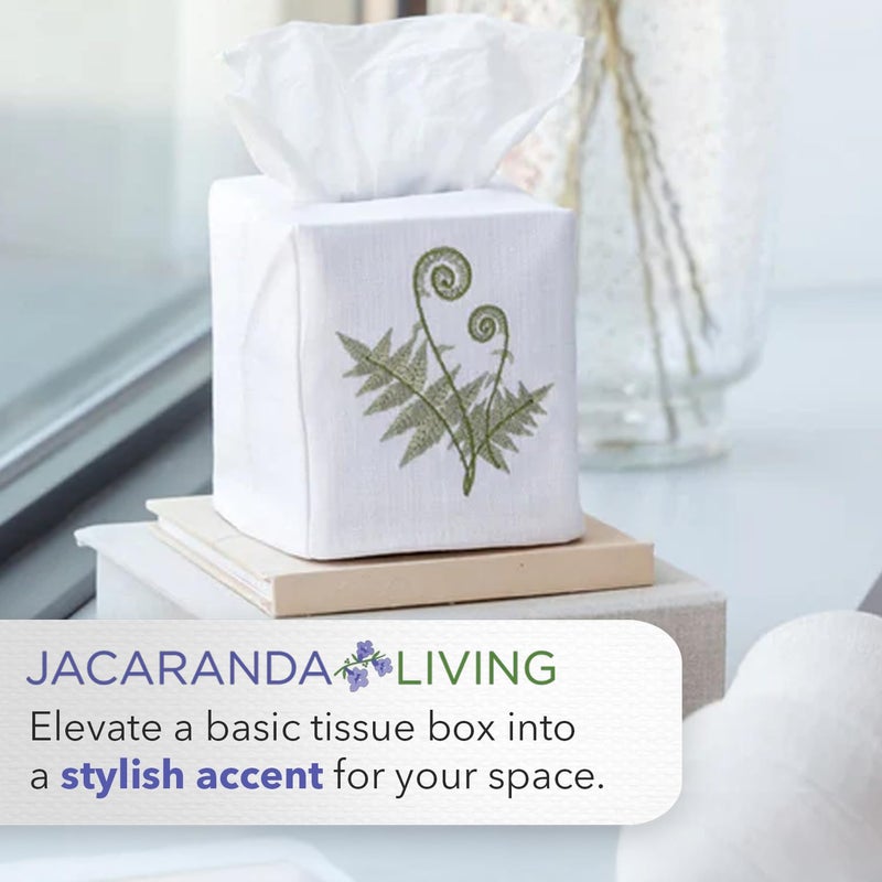 Jacaranda Living Square Tissue Box Cover, Linen/Cotton Fabric Tissue Holder, Decorative Cloth Tissue Cube Cover, Botanical Design Blue Heather (Blue) - Image 3