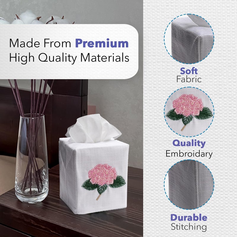 Jacaranda Living Square Tissue Box Cover, Linen/Cotton Fabric Tissue Holder, Decorative Cloth Tissue Cube Cover, Botanical Design Blue Heather (Blue) - Image 4