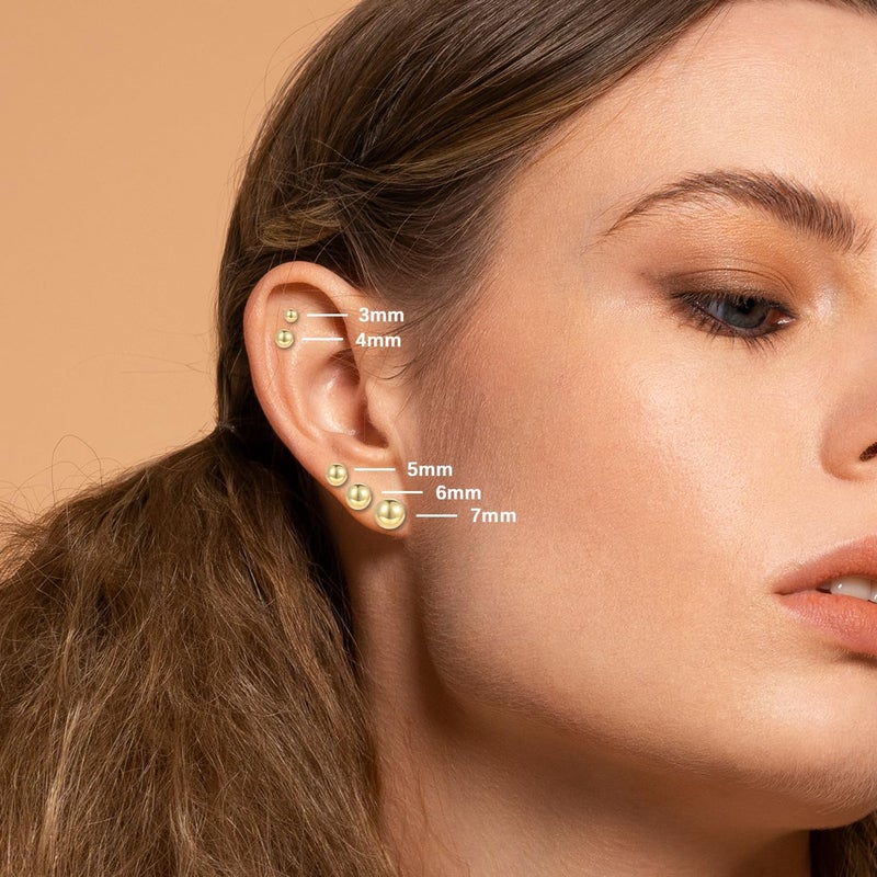 CUTEFEEL Store 18K Gold Plated Sterling Silver Ball Stud Earrings 3mm-10mm Options, Simple Polished Ball Studs Hypoallergenic Jewelry - Image 3