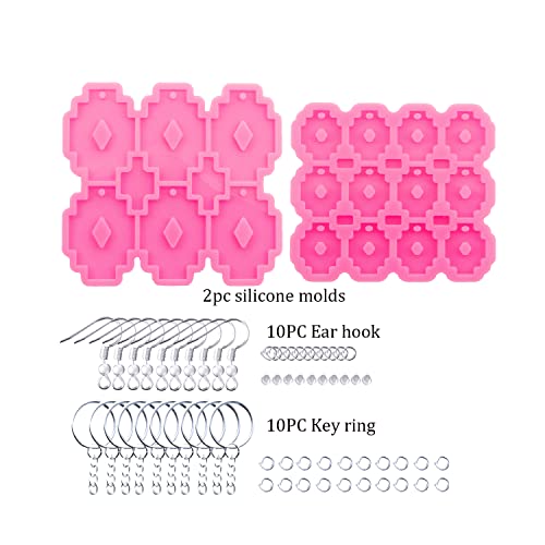 AMZTOART 2pc Glossy Shiny Aztec Print Resin Art Earrings Mold and Pendant Epoxy Silicone Boho Molds Crafts with 10Pcs Ear Hook add 10Pc Key Ring (DY1548+DY1549+PJ) - Image 2
