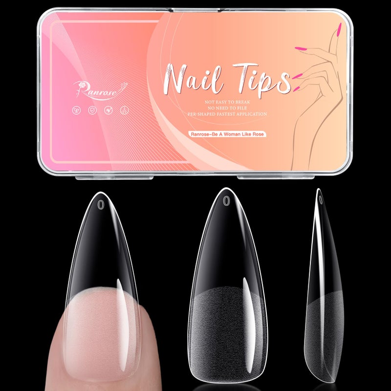 Ranrose Long Almond Nail Tips: 240pcs Nail Tips Full Cover False Nail 12 Sizes Half Matte Pre-shape Acrylic Almond Shaped Press On Nail Tips DIY Nail Salon - Image 1