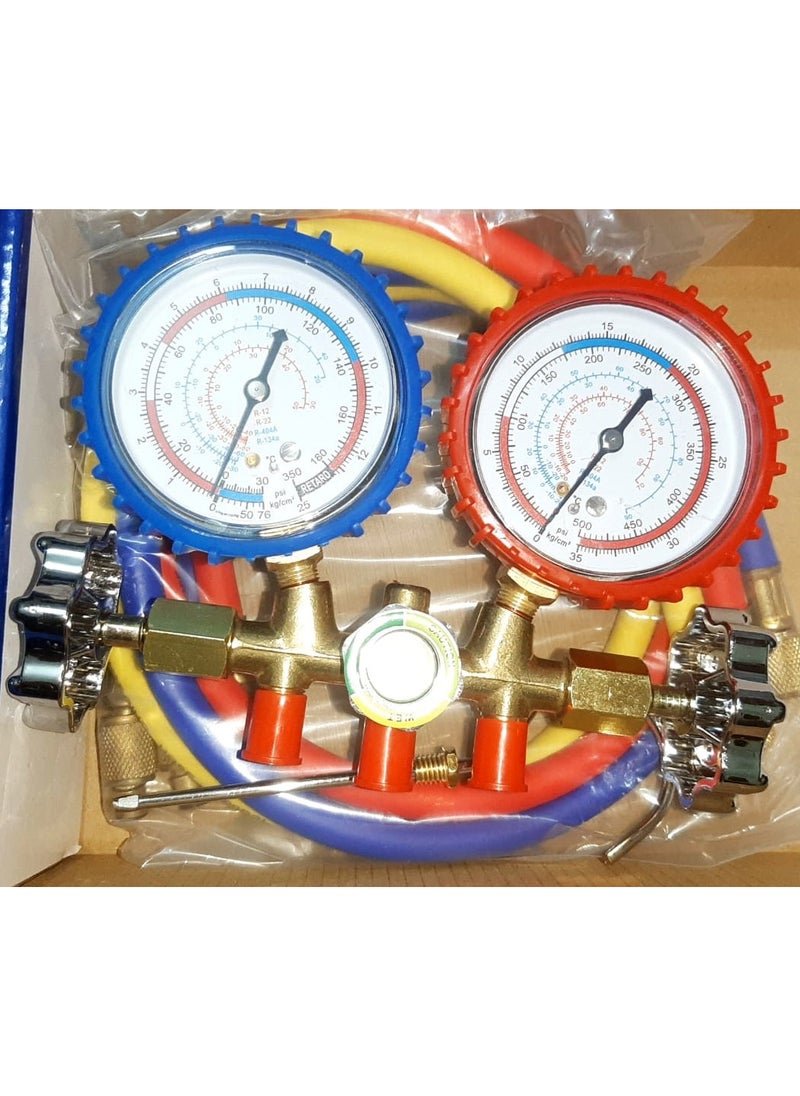 Generic - 3 Way AC Diagnostic Manifold Gauge Set for Freon Charging Fits R22 R12 R-404A R-134a Refrigeration Manifold Gauge Air - Image 1