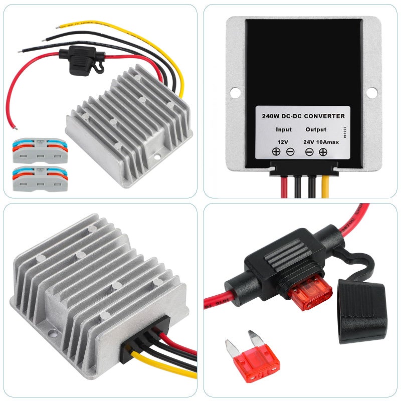 SUPERNIGHT محول DC 12V إلى 24V 10A 240W مع فيوز مقاوم للماء لوحدة تنظيم الجهد لمركبة الجولف وكار كلوب وإضاءة شريط LED - Image 2