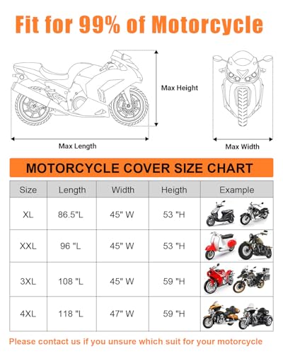 FJWDSC Full Enclosed Large Motorcycle Cover Waterproof Outdoor/Indoor Storage Motorcycle Cover Heavy Duty with Reflective Strips Fits Motorcycles Length up to 118" with Side+Top Box (Black+Sliver) - Image 5