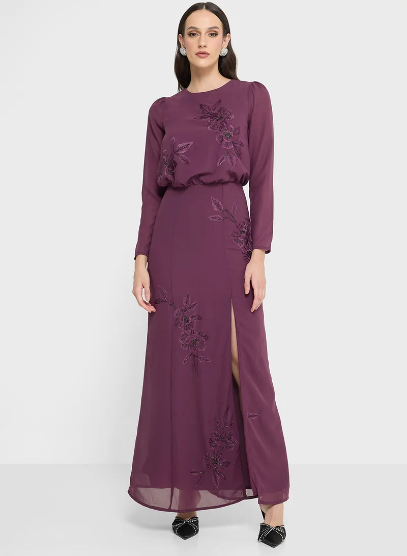 Maya Embroidered Detail Long Sleeve Maxi Dress