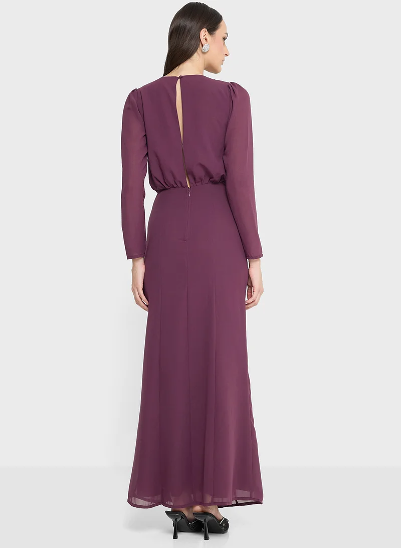 Maya Embroidered Detail Long Sleeve Maxi Dress