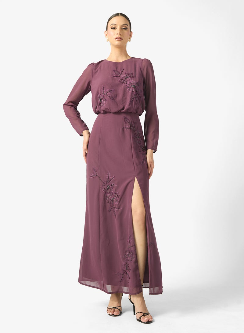 Maya Embroidered Detail Long Sleeve Maxi Dress - Image 1