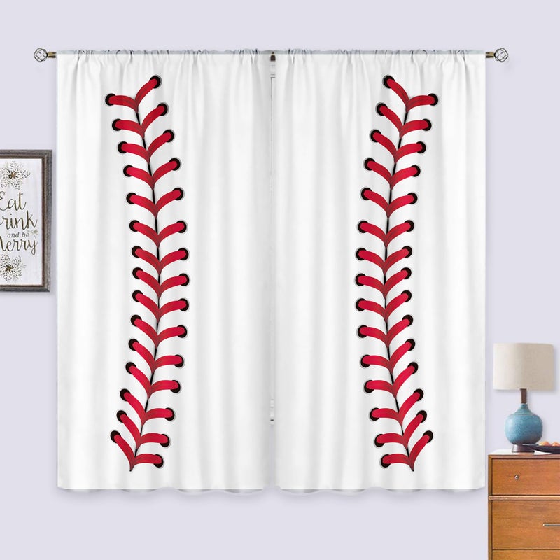 Cinbloo Boys Baseball Curtains Rod Pocket 42W x 63L Inch Sports Red Baseball Wall Decor for Kids Men Baseball Texture Teen Nursery Cool Art Printed Bedroom Living Room Window Drapes Fabric 2 Panels - Image 3