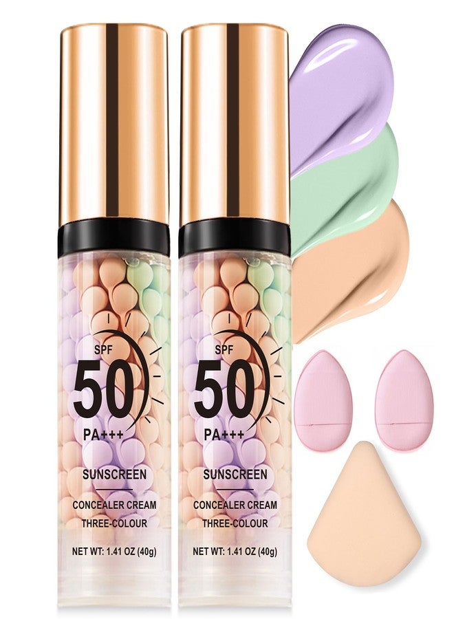 LemonSac 2PCS 3 In 1 Primer for Face Before Makeup With Powder Puff,SPF 50, Sunscreen One Step Color Corrector Face Isolation Cream With, Blurs Imperfections Oil Control & Moisturizing Skin Tone Correcting - Image 1