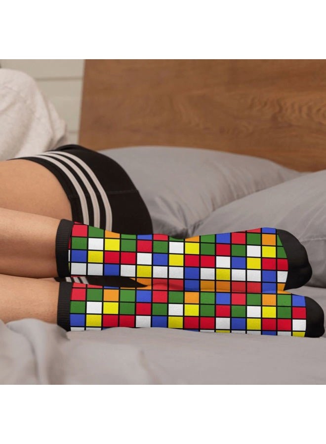 YISHOW Colorful Cube Grid Crew Socks Funny Novelty Socks Gifts - Image 5