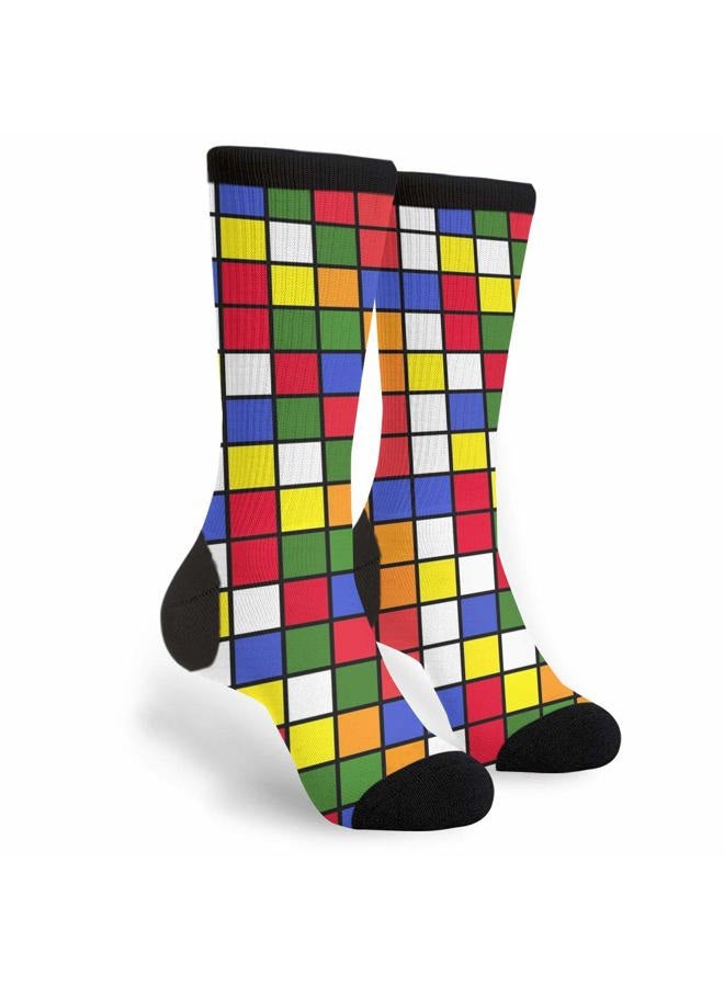 YISHOW Colorful Cube Grid Crew Socks Funny Novelty Socks Gifts - Image 1