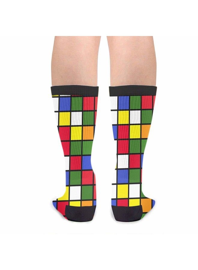 YISHOW Colorful Cube Grid Crew Socks Funny Novelty Socks Gifts - Image 2