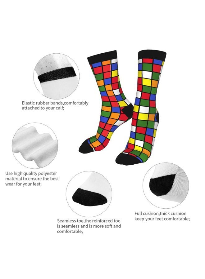 YISHOW Colorful Cube Grid Crew Socks Funny Novelty Socks Gifts - Image 4