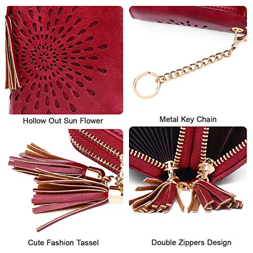 APHISON RFID Credit Card Holder Zipper Card Case Keychain Small Wallet for Women 1942-2 RED - Image 4
