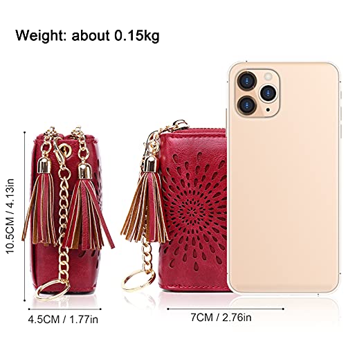 APHISON RFID Credit Card Holder Zipper Card Case Keychain Small Wallet for Women 1942-2 RED - Image 5