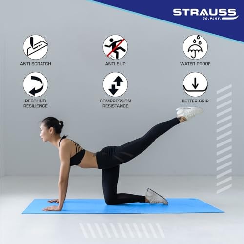 STRAUSS حصيرة يوغا ستراوس TPE | حصيرة تمارين للتمارين المنزلية، وصالة الألعاب الرياضية، وجلسات اليوغا | حصيرة رياضية غير قابلة للانزلاق | حصيرة تمارين للرجال والنساء والأطفال | حصيرة يوغا مع حزام حمل | السماكة: 6 مم (أزرق سماوي) - Image 2