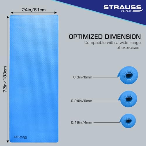 STRAUSS حصيرة يوغا ستراوس TPE | حصيرة تمارين للتمارين المنزلية، وصالة الألعاب الرياضية، وجلسات اليوغا | حصيرة رياضية غير قابلة للانزلاق | حصيرة تمارين للرجال والنساء والأطفال | حصيرة يوغا مع حزام حمل | السماكة: 6 مم (أزرق سماوي) - Image 4