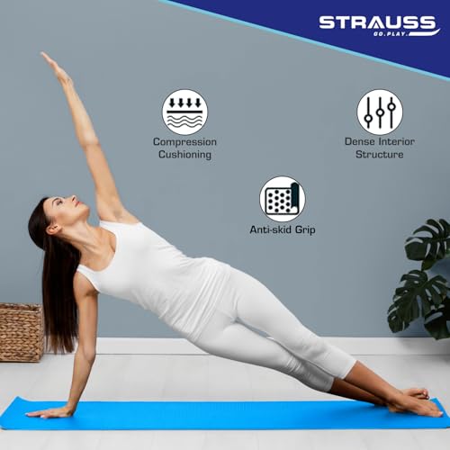 STRAUSS حصيرة يوغا ستراوس TPE | حصيرة تمارين للتمارين المنزلية، وصالة الألعاب الرياضية، وجلسات اليوغا | حصيرة رياضية غير قابلة للانزلاق | حصيرة تمارين للرجال والنساء والأطفال | حصيرة يوغا مع حزام حمل | السماكة: 6 مم (أزرق سماوي) - Image 3