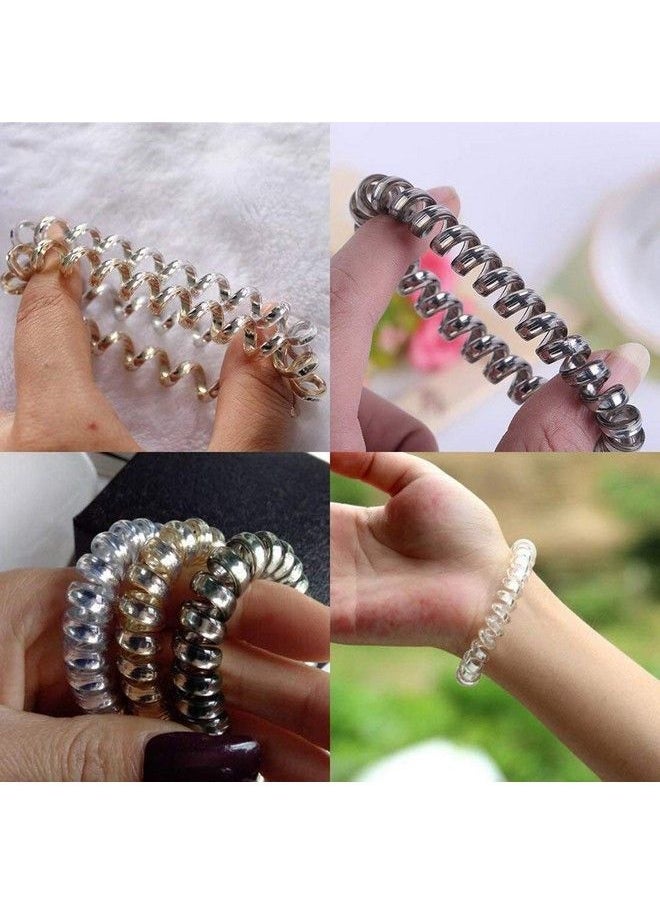 FOK 4 Pcs Spiral Transparent Elastic Hair Tie Rubber Bands For Girls And Women Random Color  - Image 3