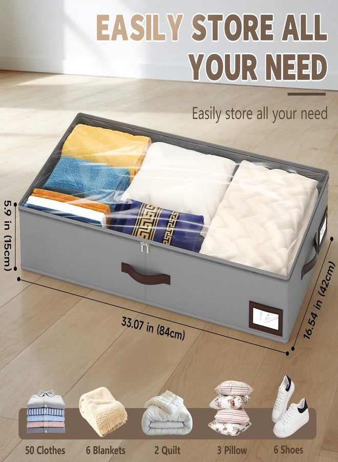 OIAHOMY 2 Pack Under Bed Storage with 4 Compression Bags, Underbed Organizers for Bedroom & Closet, Fits Beds Higher than 5.9", Space-Saving for Seasonal Clothes, Blankets & Shoes - Grey - Image 3