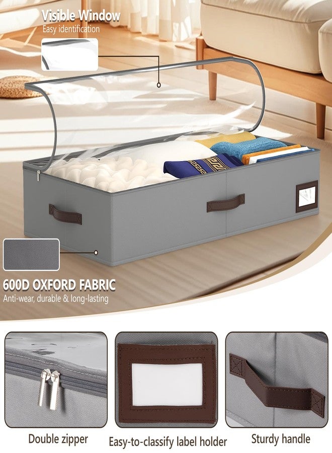 OIAHOMY 2 Pack Under Bed Storage with 4 Compression Bags, Underbed Organizers for Bedroom & Closet, Fits Beds Higher than 5.9", Space-Saving for Seasonal Clothes, Blankets & Shoes - Grey - Image 4