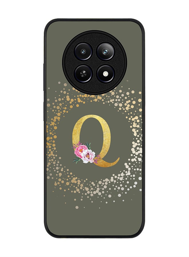 Stylizedd Rugged Black edge case for Realme 12 / Realme 12x, Slim fit Case Cover - Custom Monogram Initial Letter Floral Pattern Alphabet - Q (Olive Green ) - Image 1