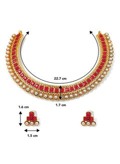 PEORA Peora Traditional Gold Plated Red Studded Traditional Choker Necklace & Earrings Jewellery Set for Women Girls  - Image 4